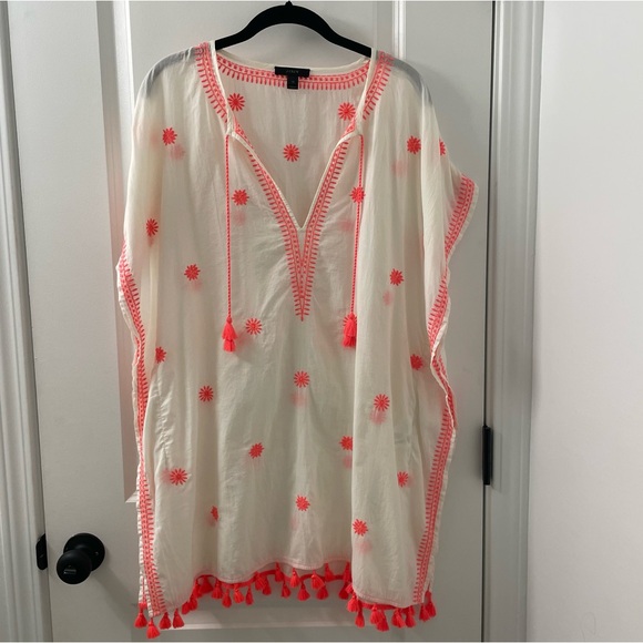 J Crew Embroidered Tunic Kimono Cover Up Beachy Preppy Cotton Womens Size XS - Picture 2 of 8